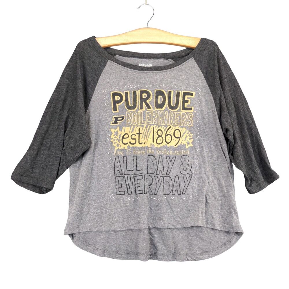 ProEdge Purdue Boilermakers T-Shirt Womens Large Raglan Sleeve High Low Hem Gray